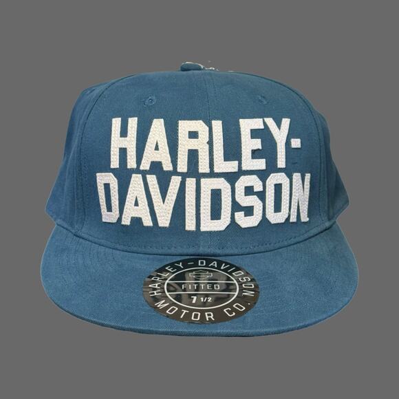 Harley-Davidson Men's H-D Felt Block Fitted Baseball Cap - Blue 99410-22VM NWT - Picture 1 of 9